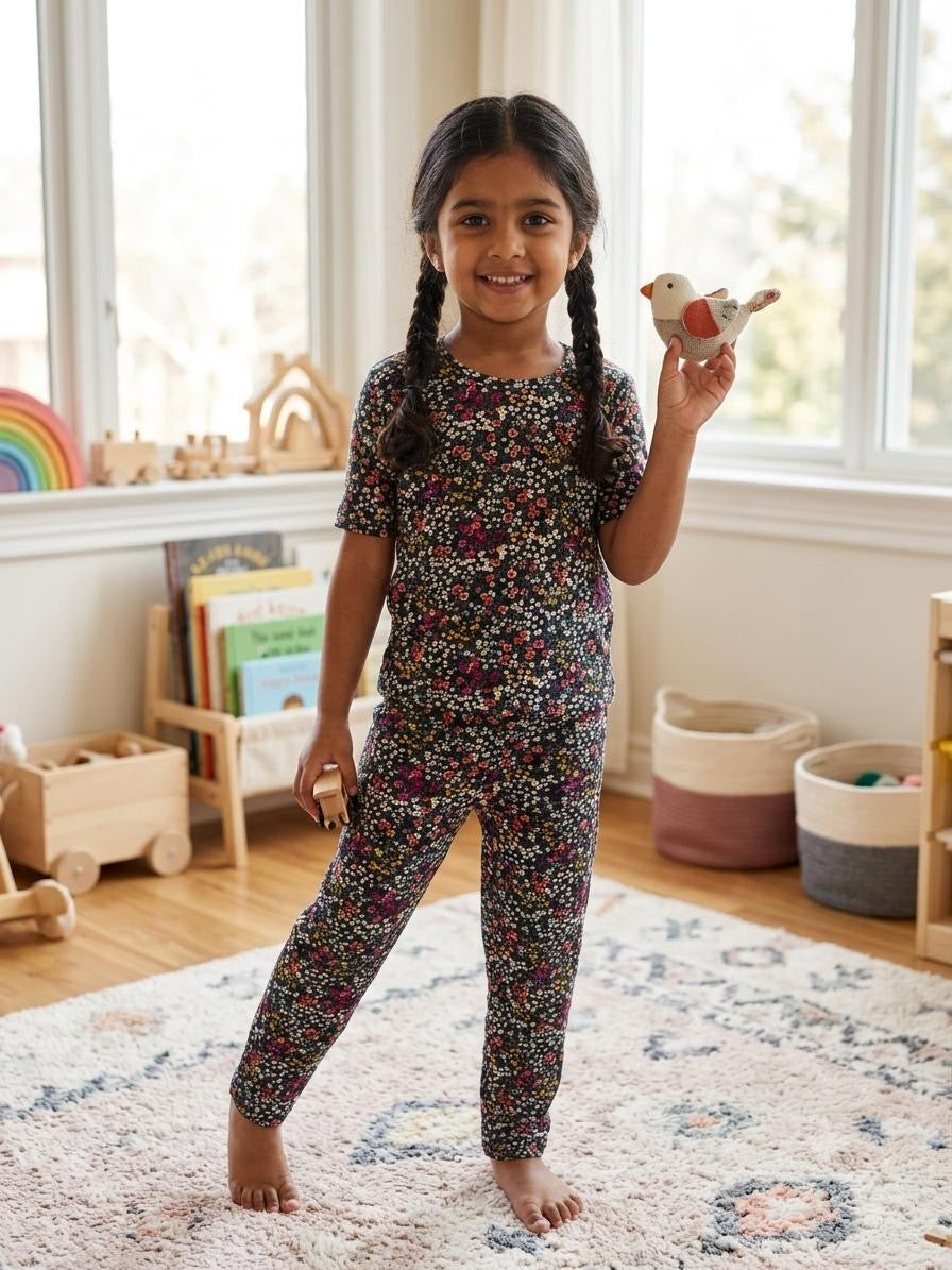 Floral mini Ribbed Top & Bottom Set (6-10 years )