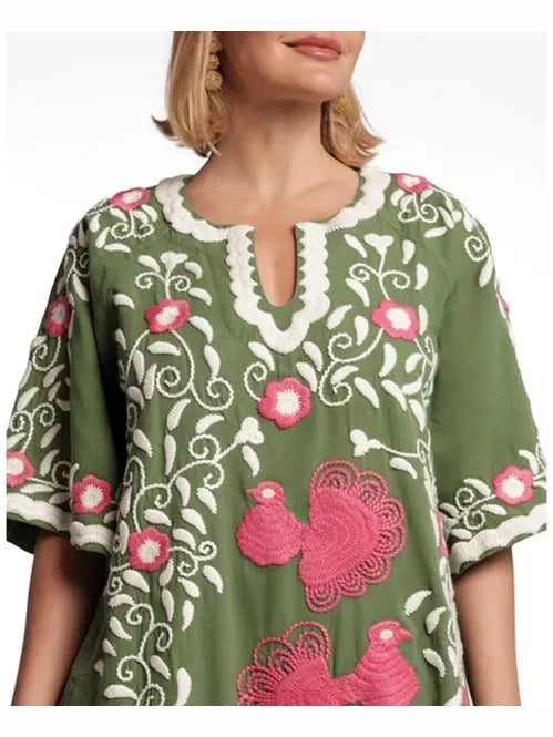 Peacock Caftan Embroidery Dress