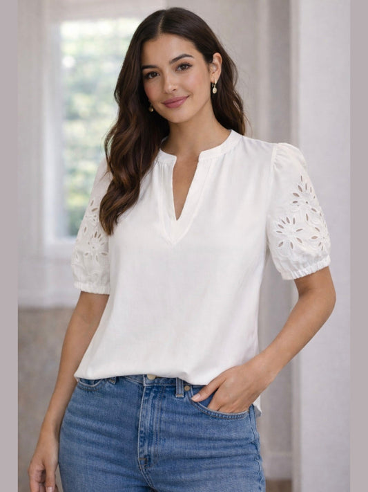 White SS V-Neck