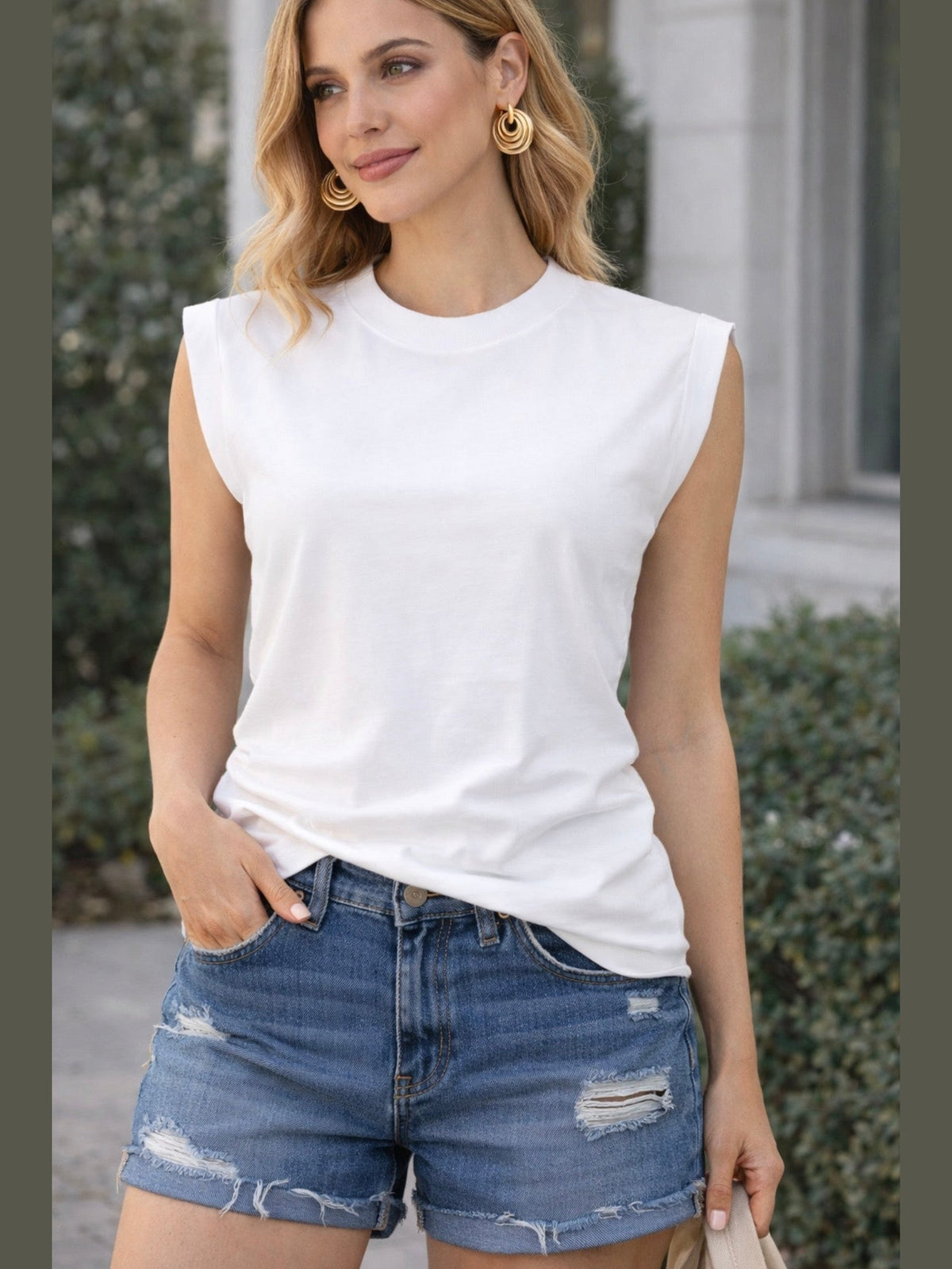 RAYNA -BANDED TANK W/ ROUCHING DETAIL