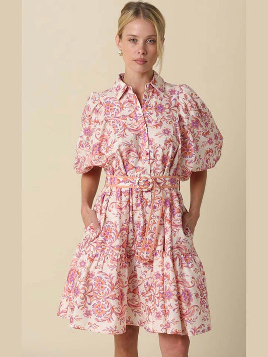 Apricot Puff Sleeve Dress
