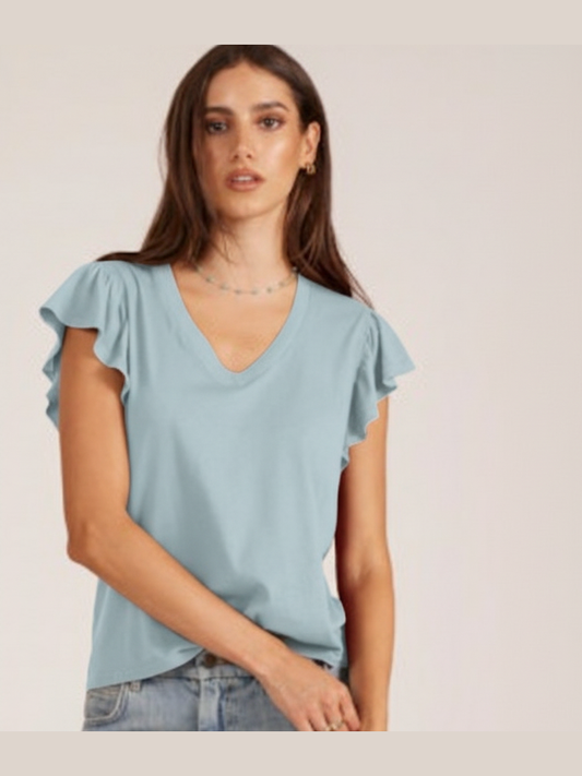 Vneck Flutter Sleeve Top - Cool Blue