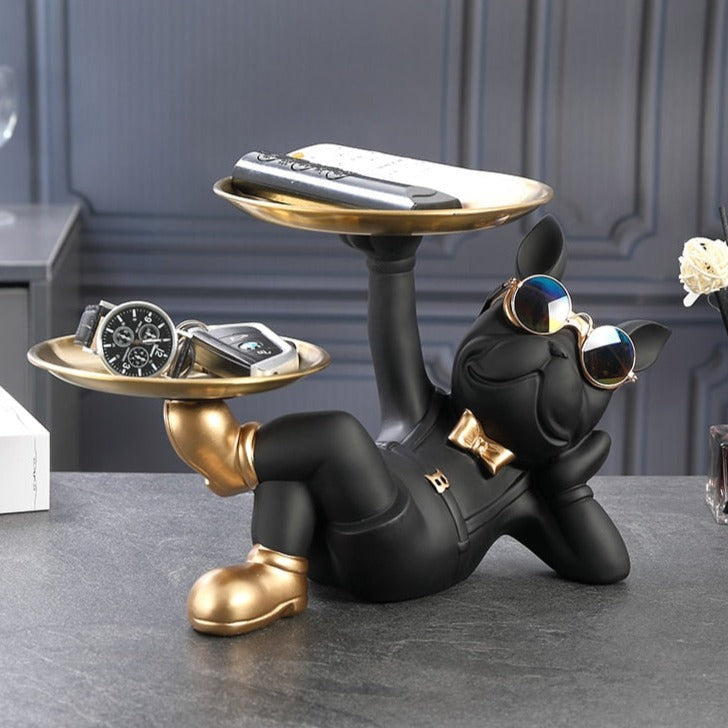ArtZ® Lazy Bulldog Sculpture With Double Tray