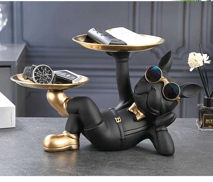 ArtZ® Lazy Bulldog Sculpture With Double Tray