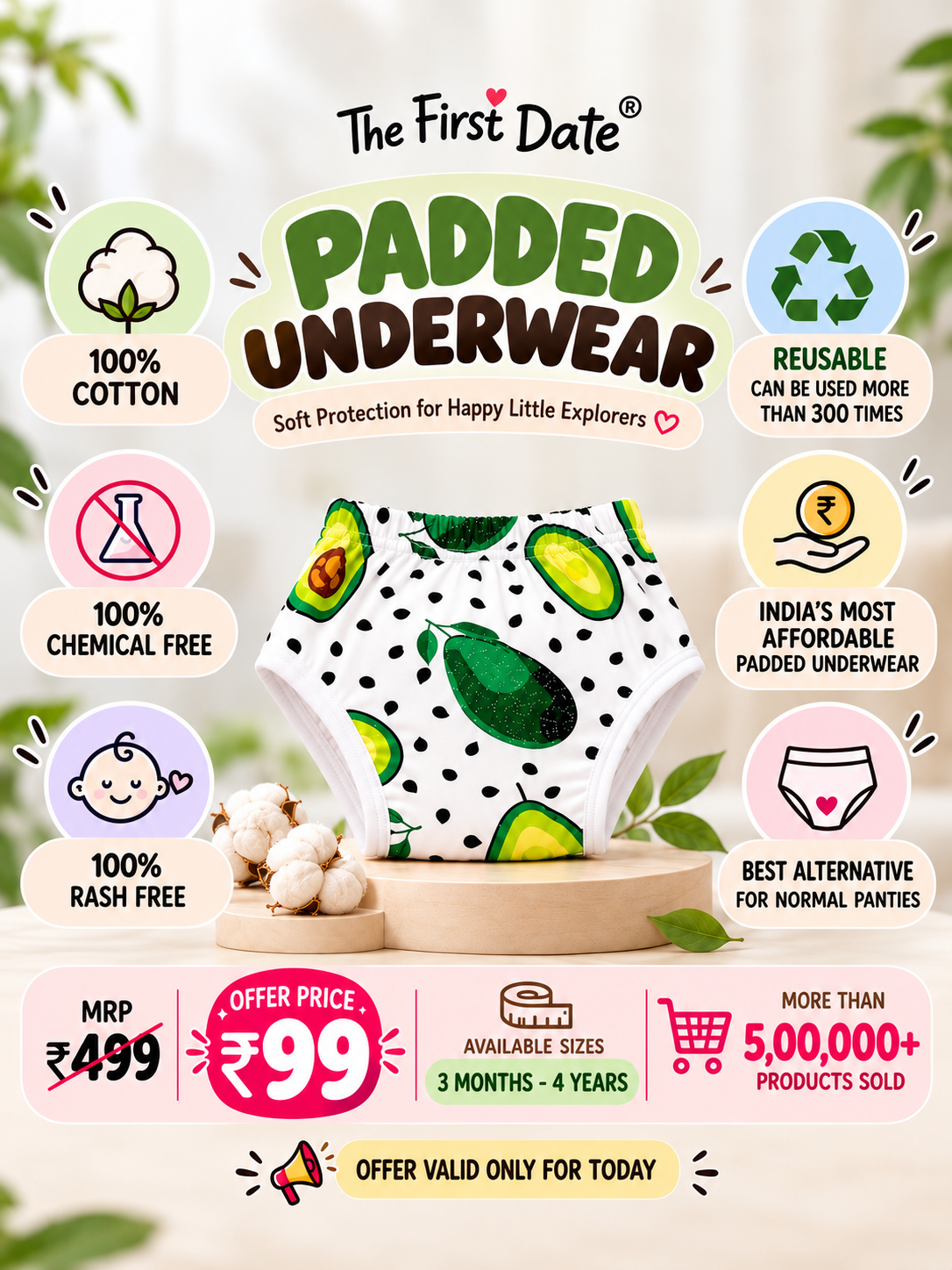 Padded underwear Pack of 1  (3 Months -4 Years) ASSORTED DESIGNS
