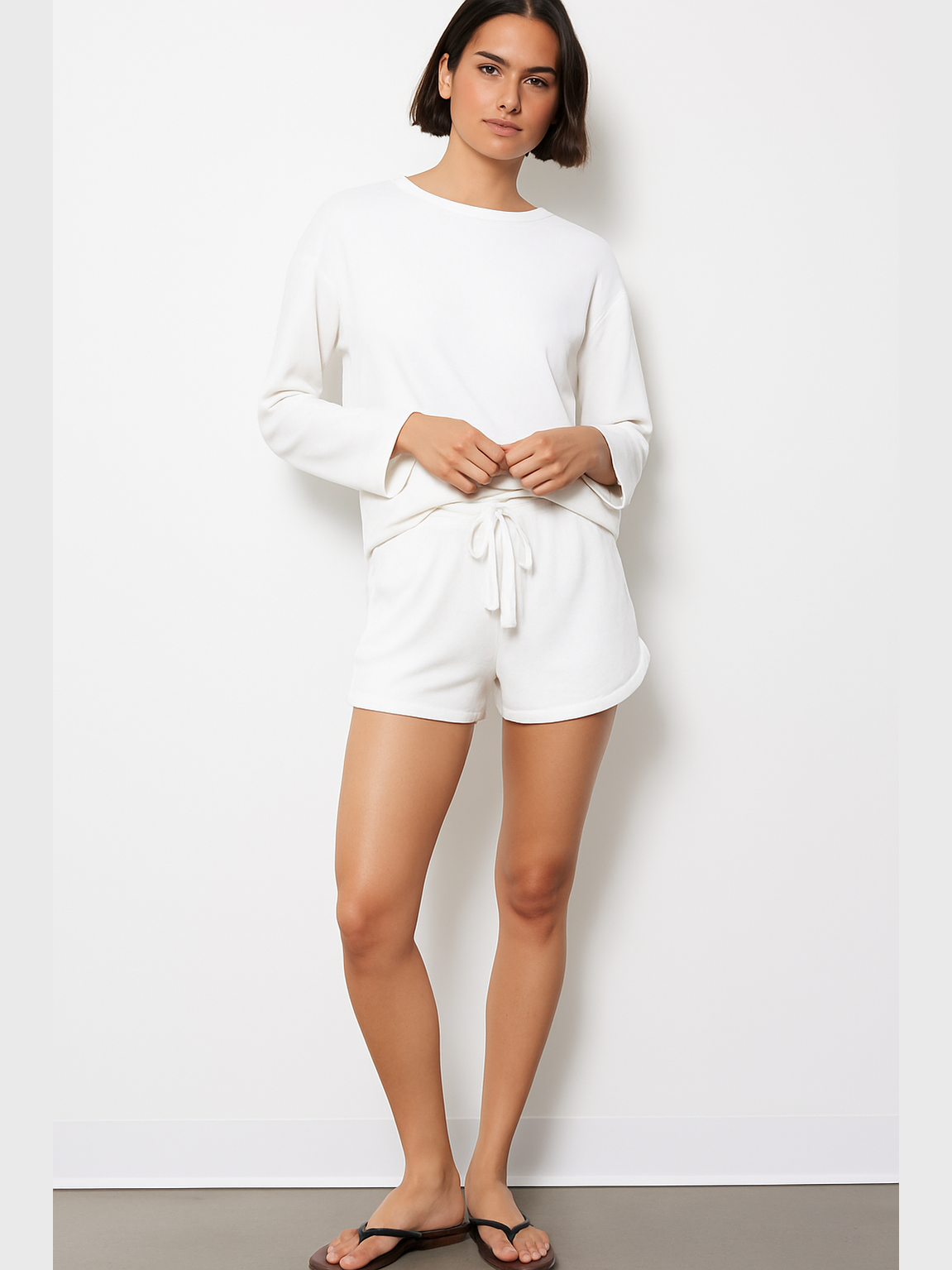 Roll Cuff Tie Waist Shorts - White
