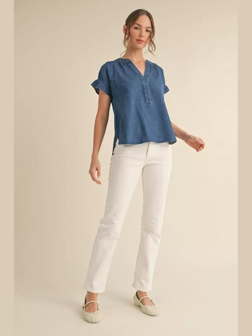 Denim Ruffle Sleeve Top