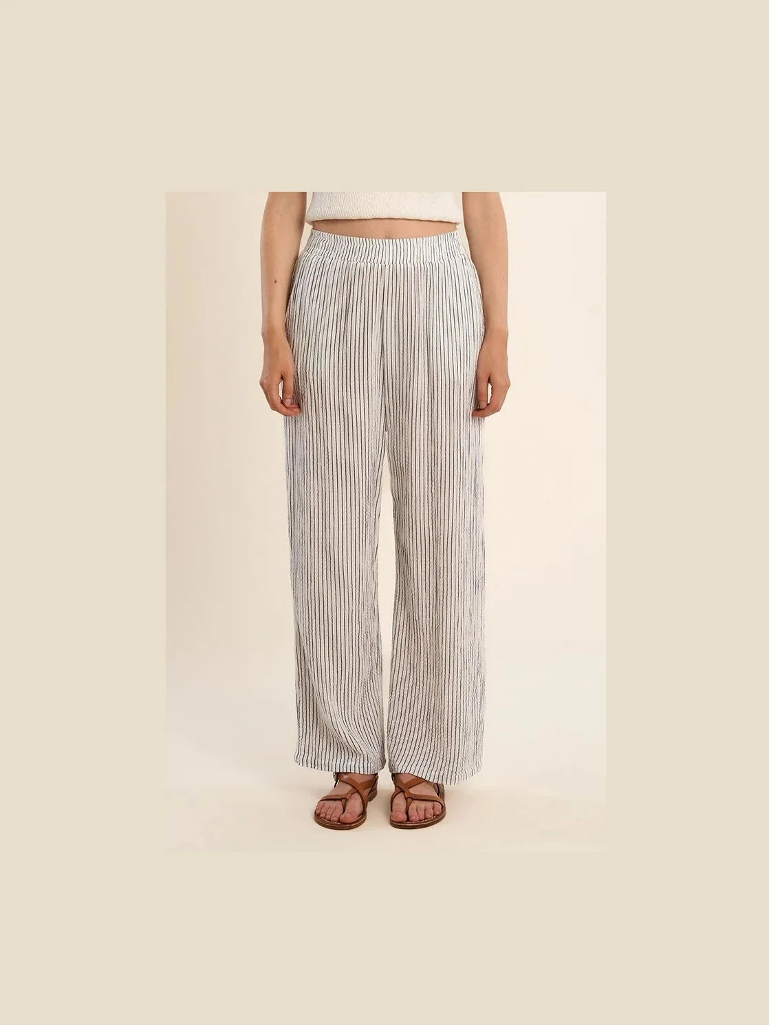 White and Navy Pinstripe Pants