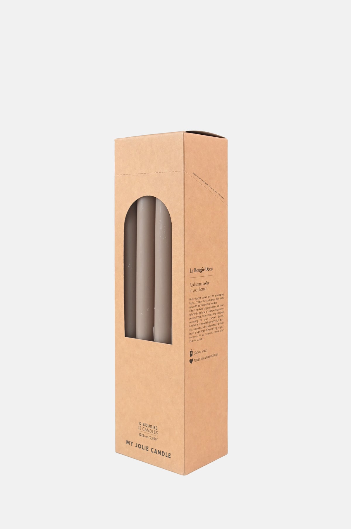 Box of 12 Dinner Candles Taupe