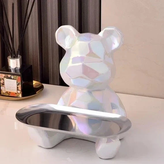 ArtZ® Ceramic Geometric Bear Sculpture Tray And Piggy Bank