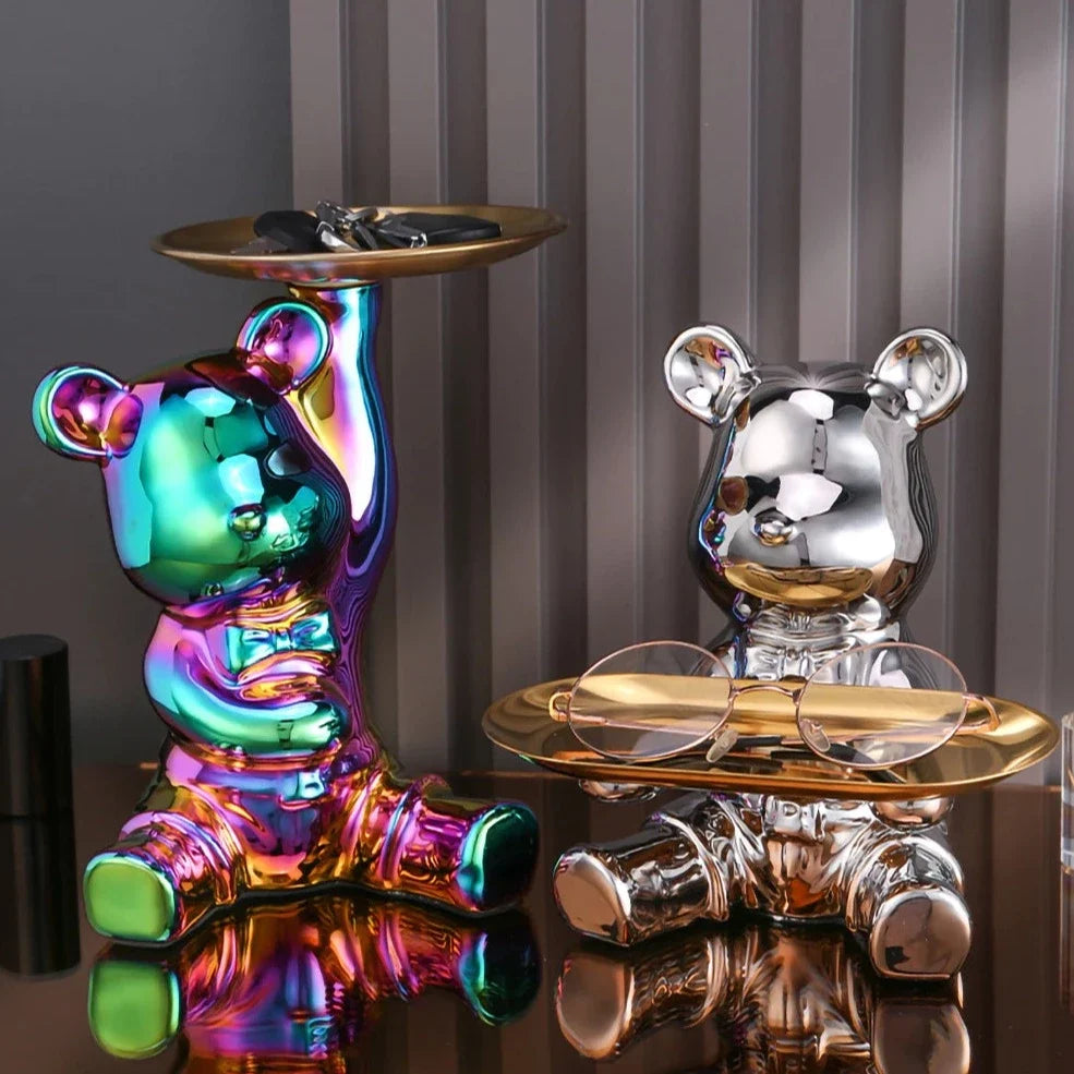 ArtZ® Ceramic Bear Sculpture Tray And Piggy Bank