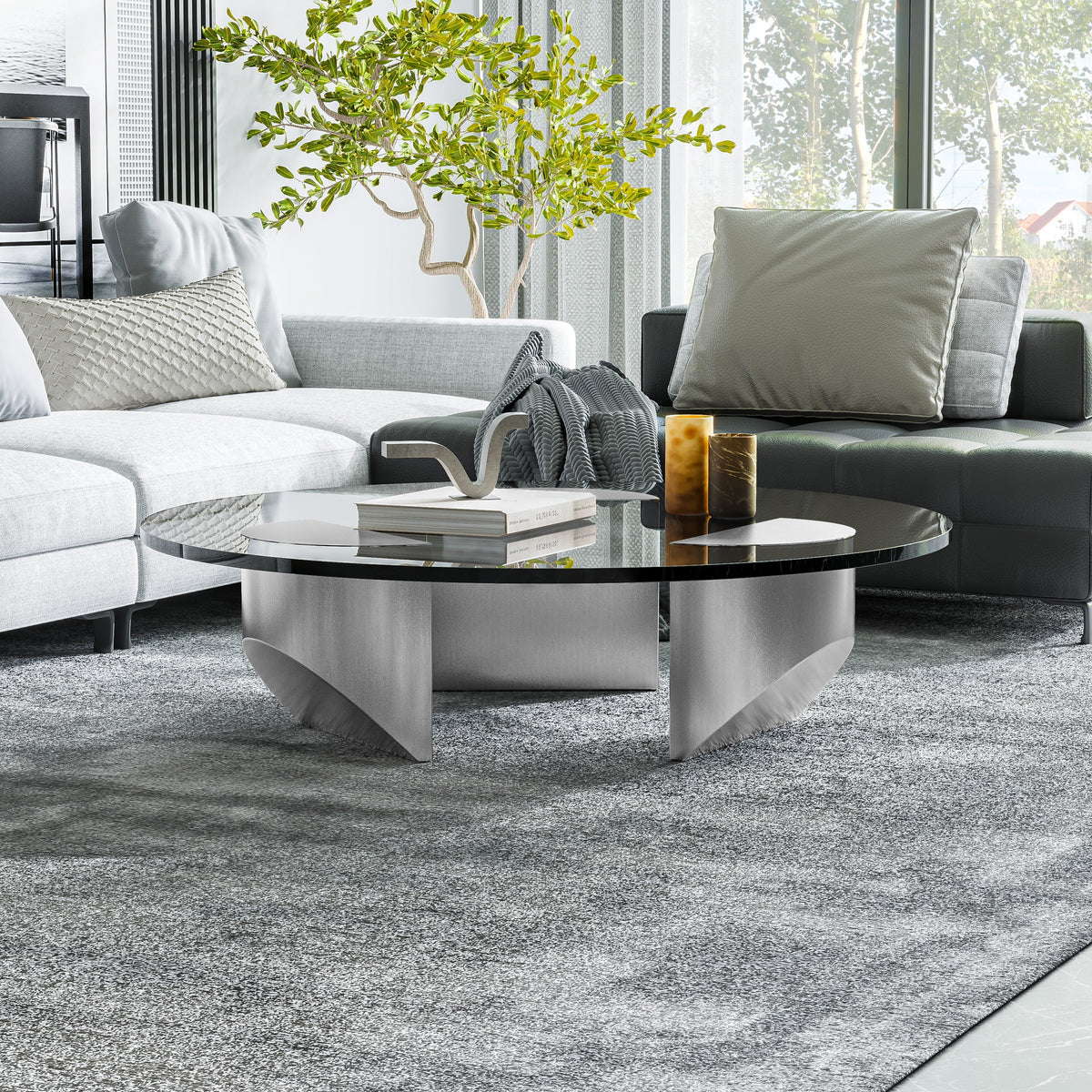 ArtZ® Nordic Design Round Glass Wedge Coffee Table