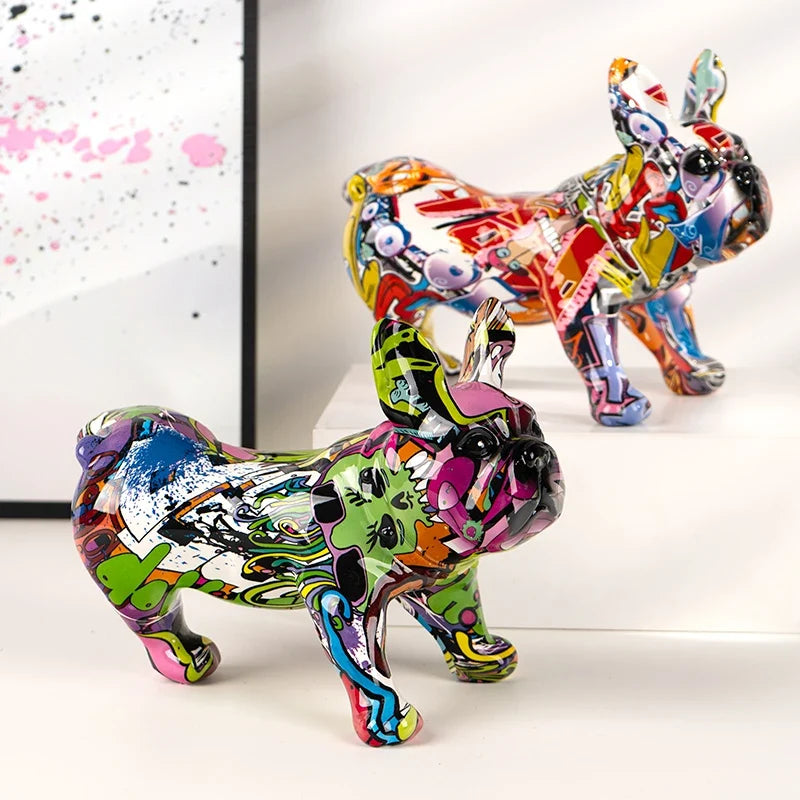 ArtZ® French Bulldog Doing Number One Graffiti Painted Sculpture