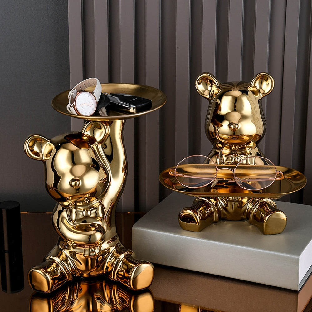 ArtZ® Ceramic Bear Sculpture Tray And Piggy Bank