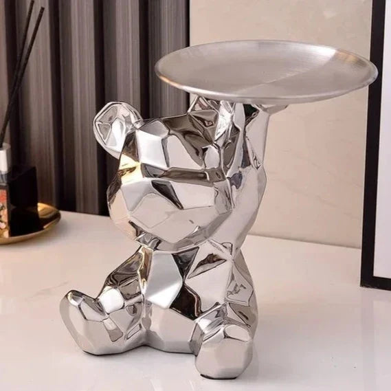 ArtZ® Ceramic Geometric Bear Sculpture Tray And Piggy Bank
