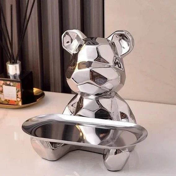 ArtZ® Ceramic Geometric Bear Sculpture Tray And Piggy Bank