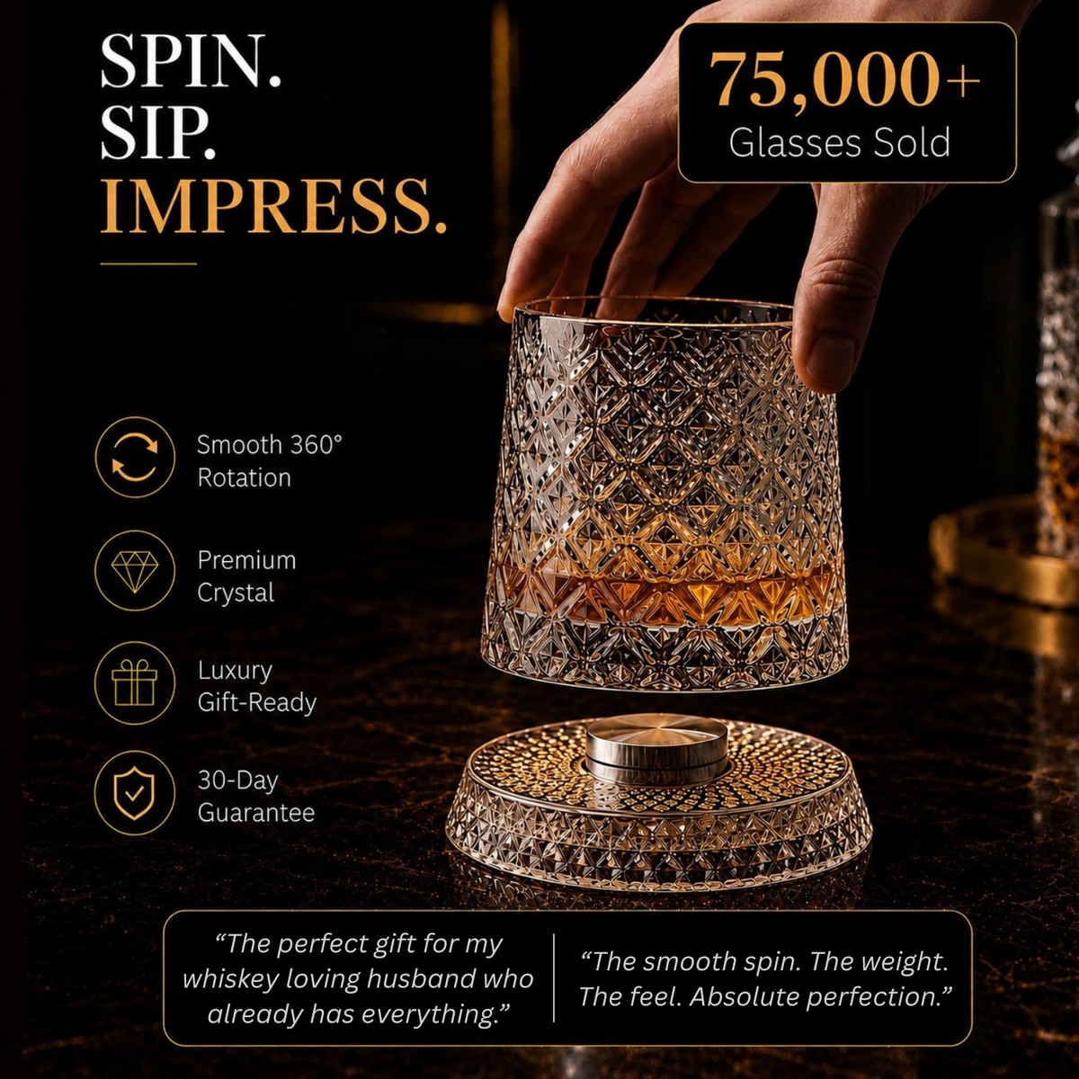 ArtZ® Tokyo Crystal Spinning Whiskey Glass and Base