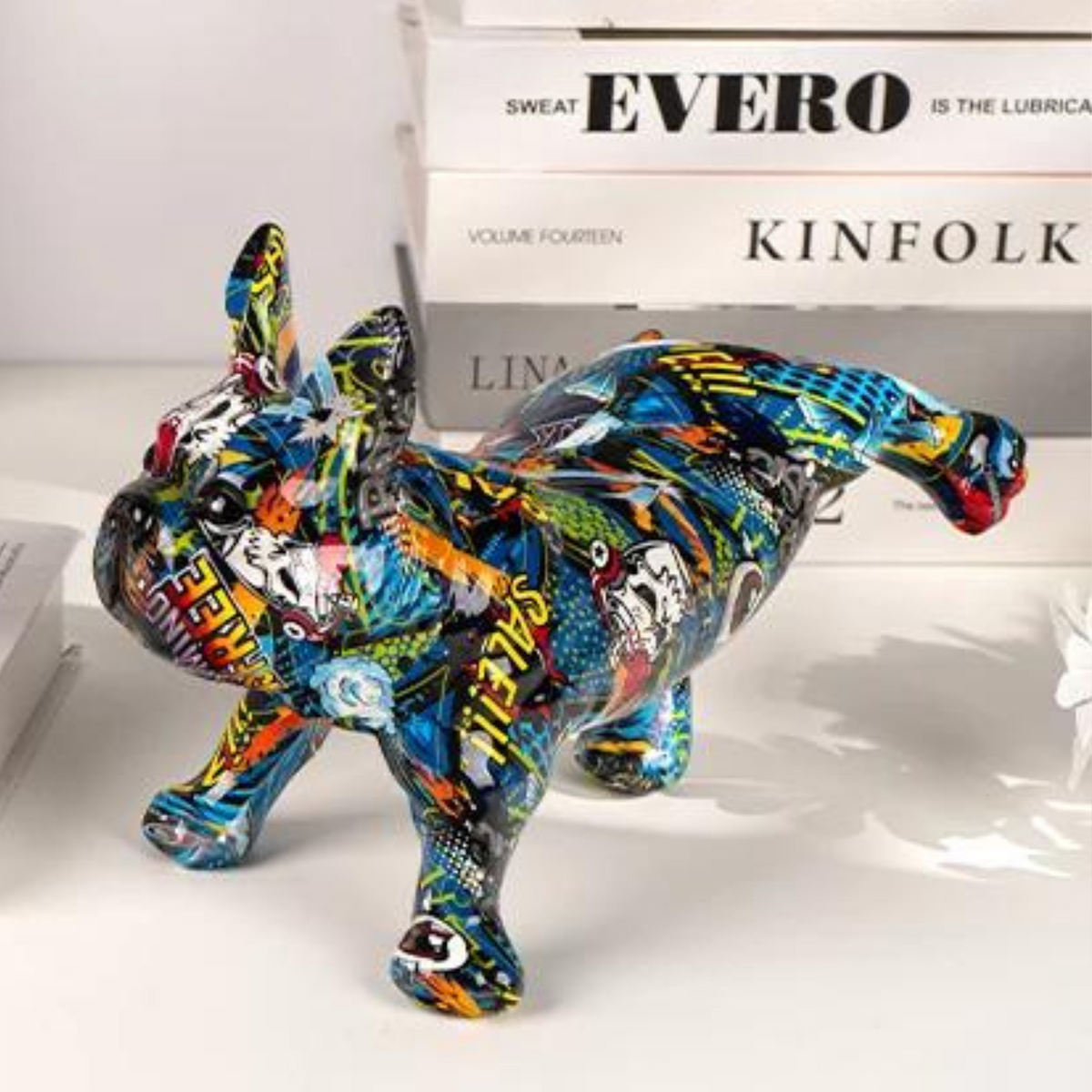 ArtZ® French Bulldog Doing Number One Graffiti Painted Sculpture