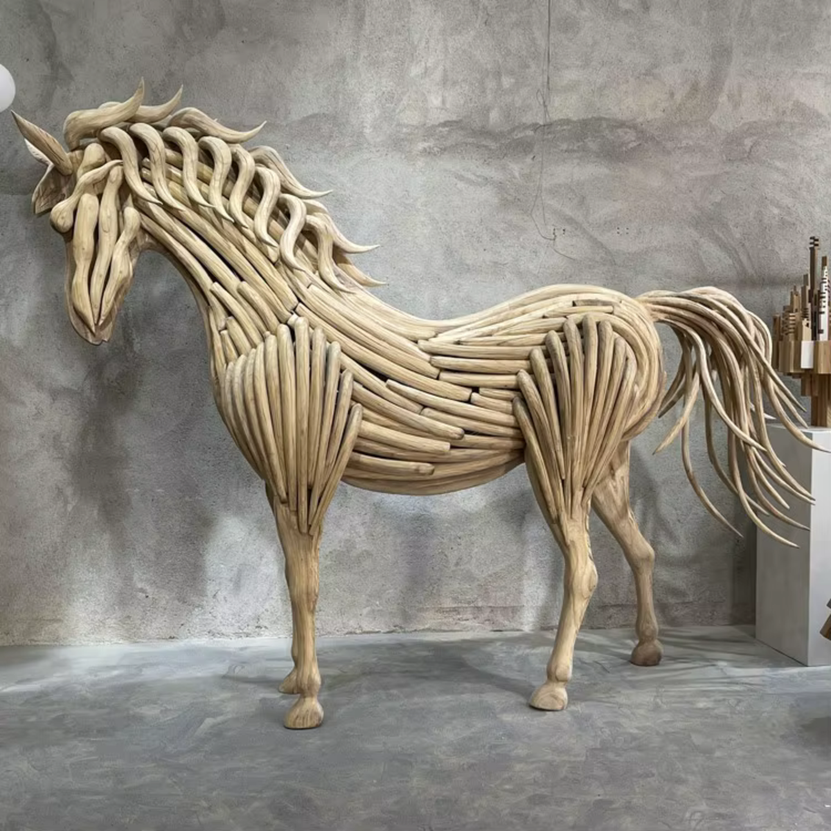 ArtZ® Solid Wood Handmade Artisan Stallion Sculpture