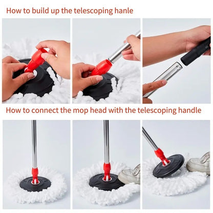 Spin Mop and Bucket Set, 360° Rotating Mop with Wringer, 3 Microfiber Replacement Heads & 61-Inch Adjustable Handle