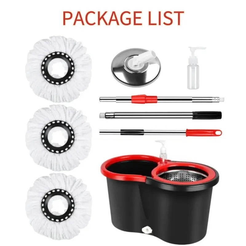 Spin Mop and Bucket Set, 360° Rotating Mop with Wringer, 3 Microfiber Replacement Heads & 61-Inch Adjustable Handle