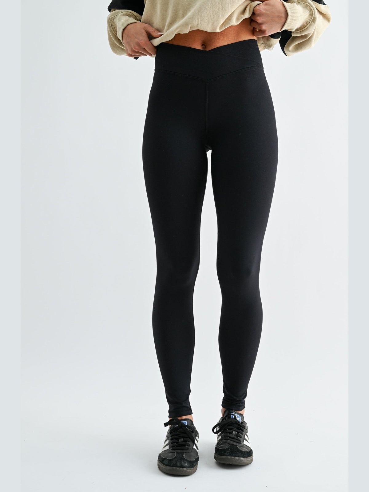 Venice Crossover Waist Leggings - Black