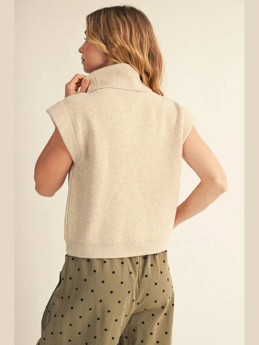 Turtle Neck Short Sleeve Sweater - Oatmeal