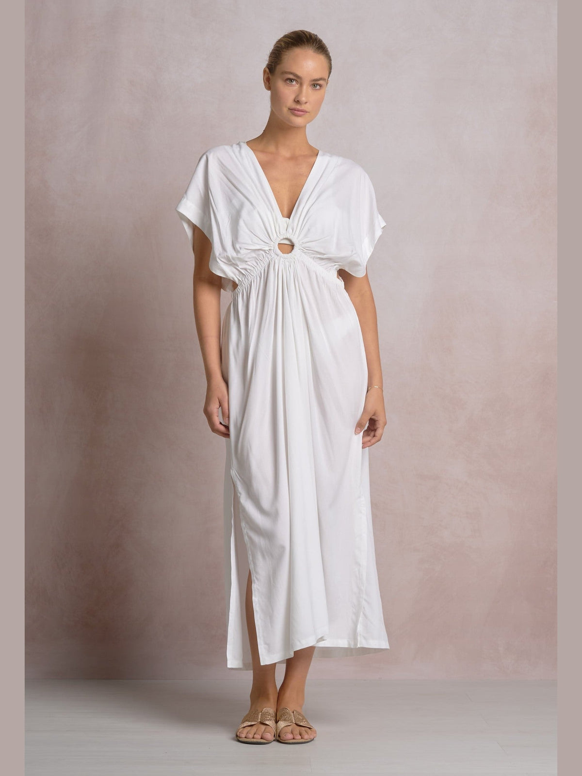 Key Hole Maxi Poplin Dress - White