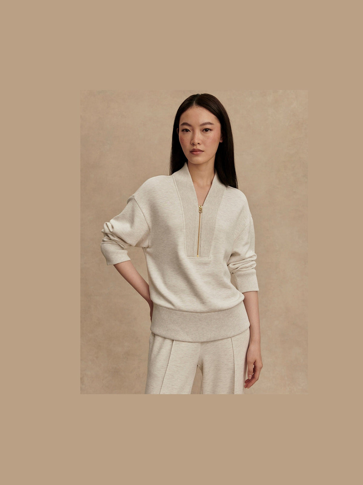 Sally Half Zip - Ivory Marl